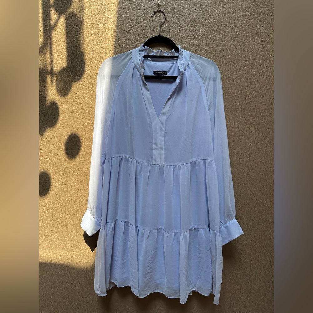 Purple Tiered Cuffed Sleeve Tunic Dress
